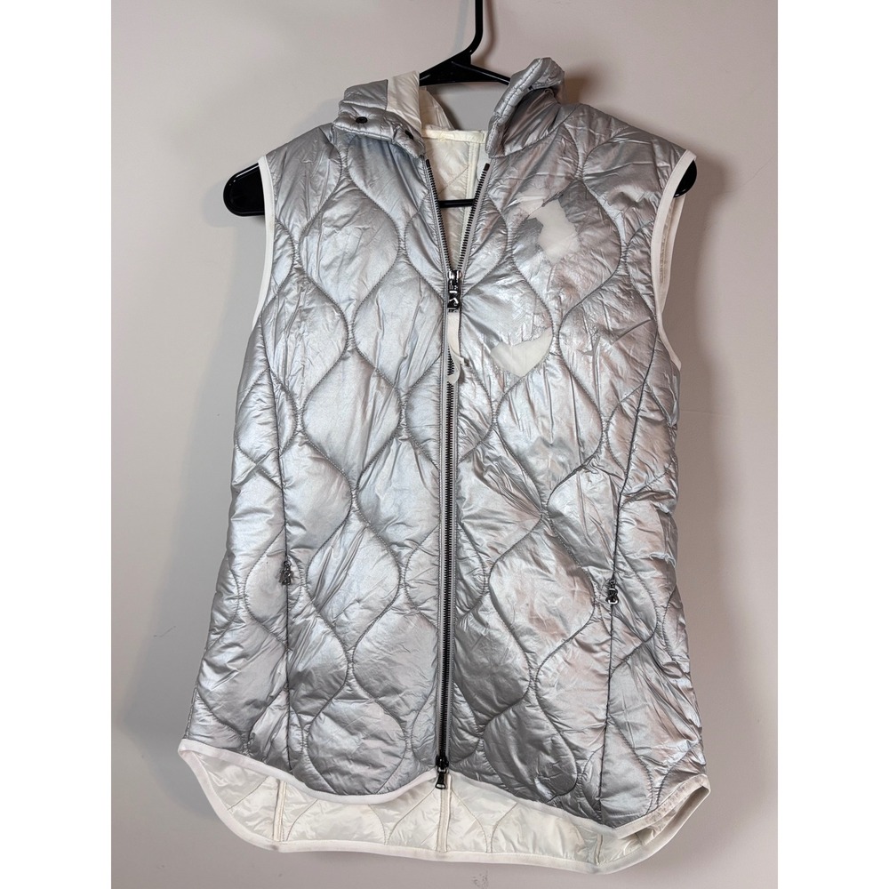 Bogner Fire + Ice Metallic Silver Quilted Puffer Vest Hooded Womens Medium 8